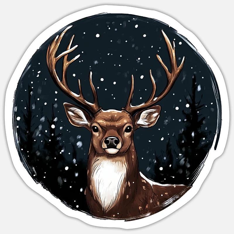 Cerf de Noël - Sticker taille S (10 x 10 cm) - blanc mat