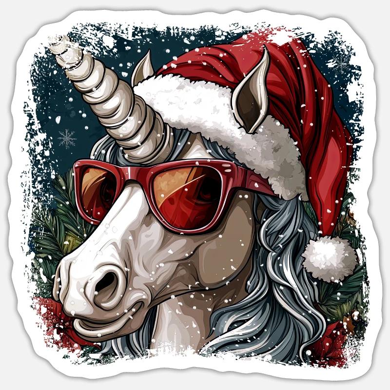 Einhörner Weihnachten - Sticker Größe S (10 x 10 cm) - Mattweiß