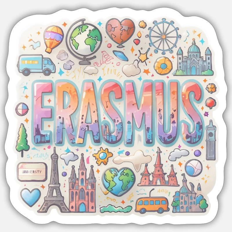 Échanges internationaux Erasmus - Sticker taille S (10 x 10 cm) - blanc mat