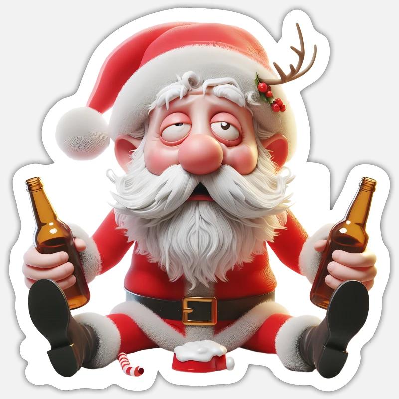 Père Noël ivre 1 - Sticker taille S (10 x 10 cm) - blanc mat