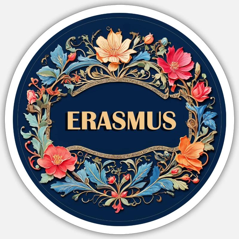 Erasmus-Design mit Blumen - Sticker Größe S (10 x 10 cm) - Mattweiß