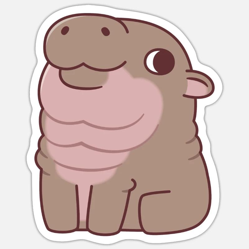 Hippopotame pygmée assis mignon - Sticker taille S (10 x 10 cm) - blanc mat