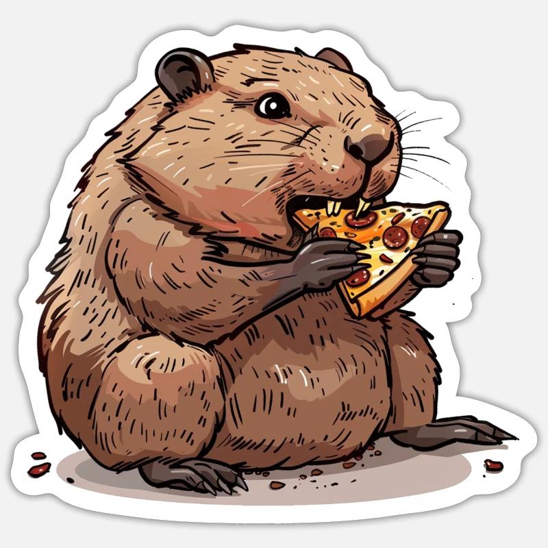 Beaver eats pizza - Sticker size S (10 x 10 cm) - white matte