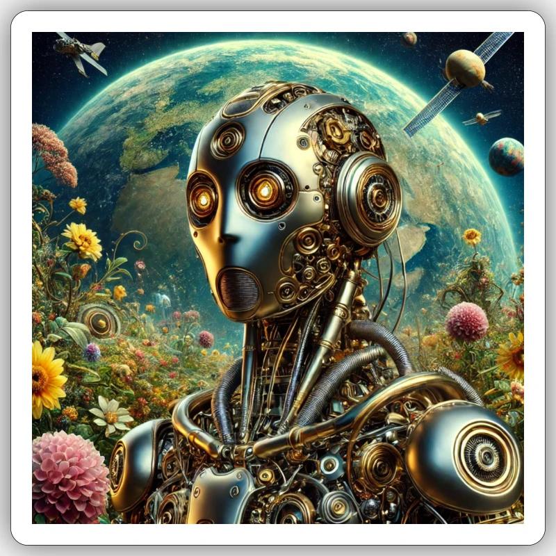 Roboter - Sticker Größe S (10 x 10 cm) - Mattweiß