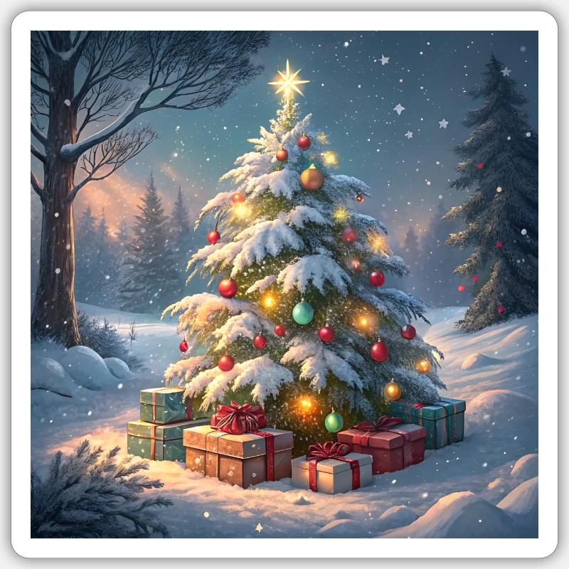 Weihnachtsbaum - Sticker Größe S (10 x 10 cm) - Mattweiß
