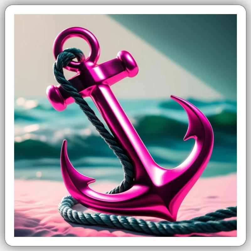 Anker Pink - Sticker Größe S (10 x 10 cm) - Mattweiß