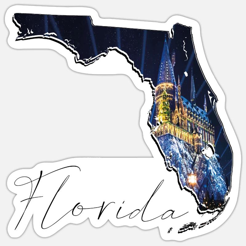 Universal Studios en Floride Carte de l’État FL - Sticker taille S (10 x 10 cm) - blanc mat