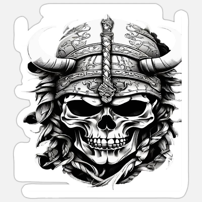 Wikinger Schädel Sticker Größe S (10 x 10 cm)