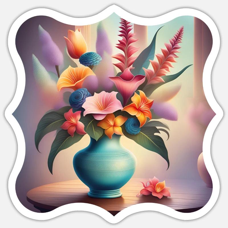 Des fleurs exotiques - Sticker taille S (10 x 10 cm) - blanc mat