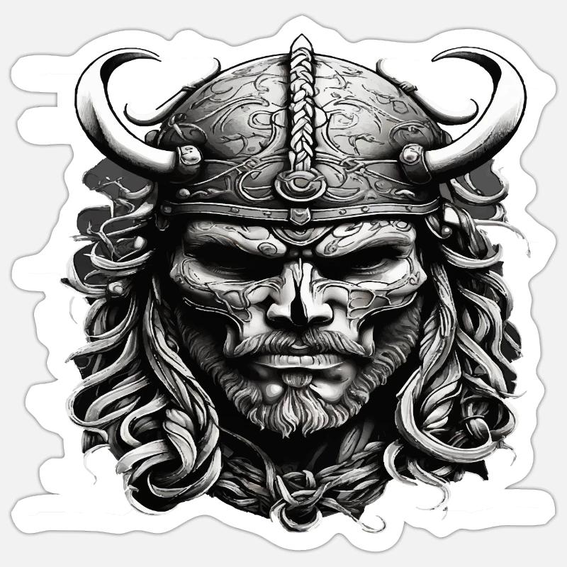 Wikinger Schädel - Sticker Größe S (10 x 10 cm) - Mattweiß