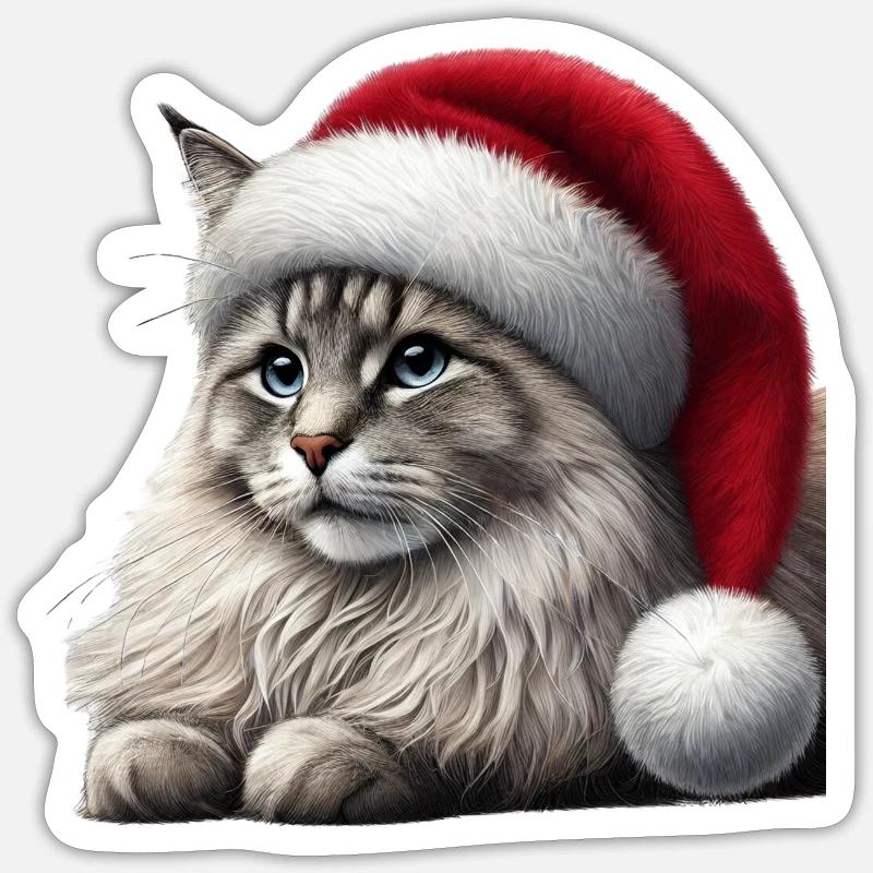 Chat de Noël - Sticker taille S (10 x 10 cm) - blanc mat