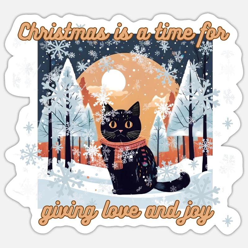 Chat de Noël - Sticker taille S (10 x 10 cm) - blanc mat