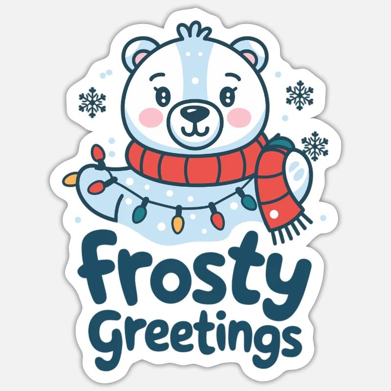 Frostige Grüße – Eisbär mit Lichterkette Sticker Größe S (10 x 10 cm)