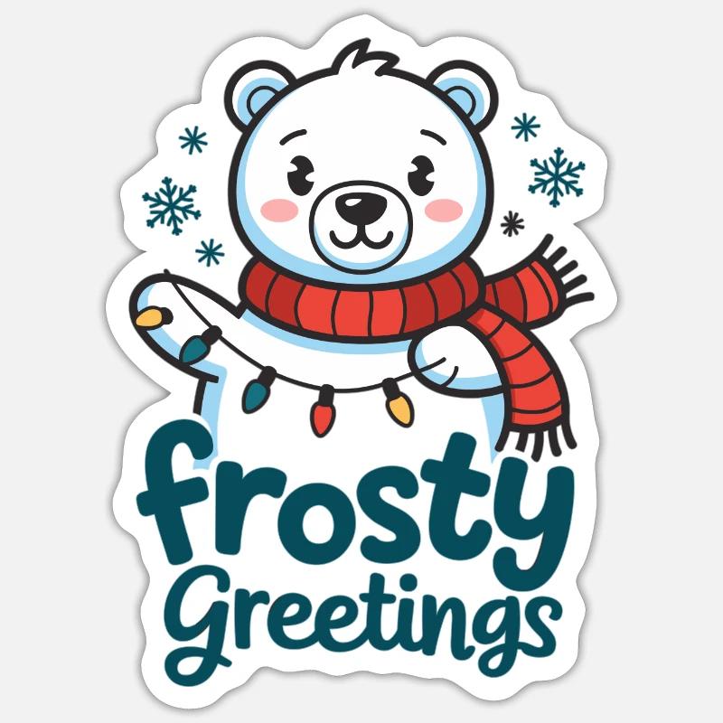 Frostige Grüße – Eisbär mit Lichterkette Sticker Größe S (10 x 10 cm)