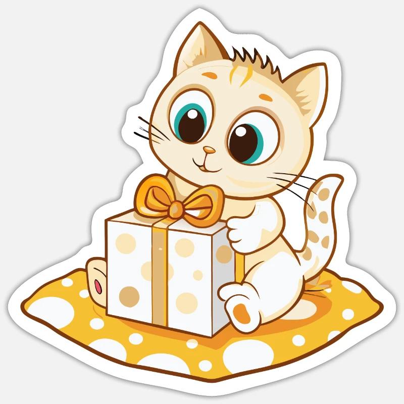 Cute cat unwrapping gift - Sticker size S (10 x 10 cm) - white matte