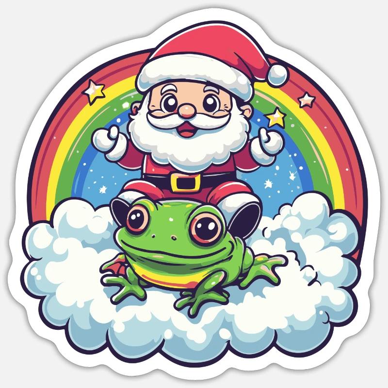 Grenouille Père Noël arc-en-ciel - Sticker taille S (10 x 10 cm) - blanc mat
