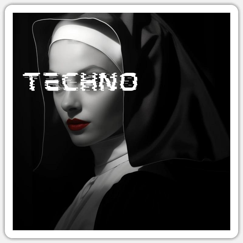 Techno Nun - Rave Design - Sticker taille S (10 x 10 cm) - blanc mat