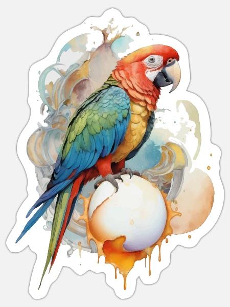 Papagei Wasserfarbe - Sticker Größe S (10 x 10 cm) - Mattweiß