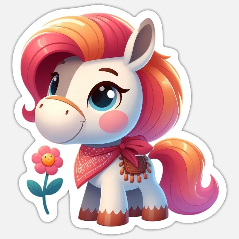poney 3 - Sticker taille S (10 x 10 cm) - blanc mat