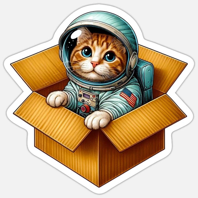 Chat astronaute - Sticker taille S (10 x 10 cm) - blanc mat
