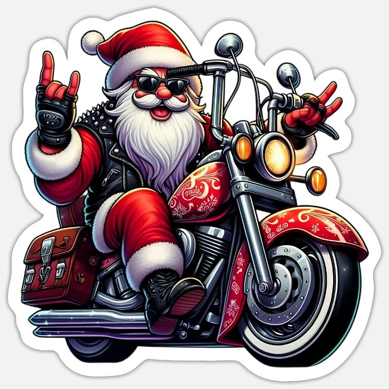 santa moto 3 - Sticker taille S (10 x 10 cm) - blanc mat
