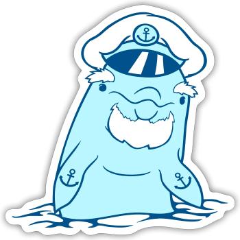 Lustiger Alter Delfin Kapitän Süß Cartoon Comic - Sticker Größe S (10 x 10 cm) - Mattweiß - Vorne