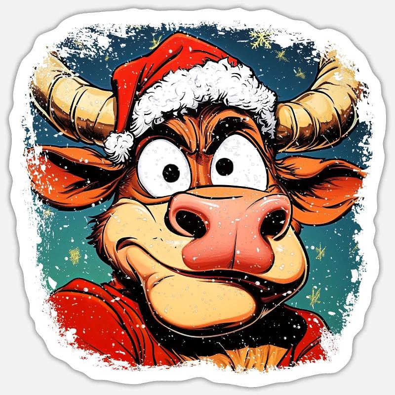 Weihnachtsmann Kuh - Sticker Größe S (10 x 10 cm) - Mattweiß