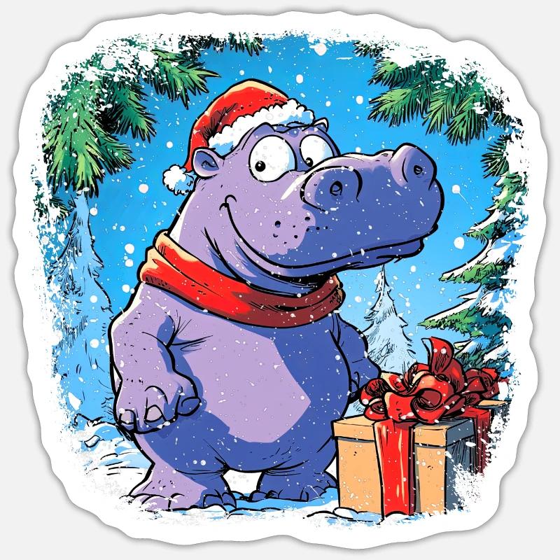 Nilpferde Weihnachten - Sticker Größe S (10 x 10 cm) - Mattweiß