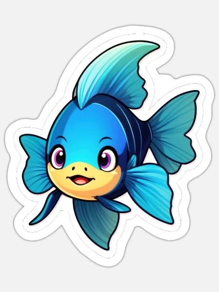 Süßer Cartoon Fisch - Sticker Größe S (10 x 10 cm) - Mattweiß