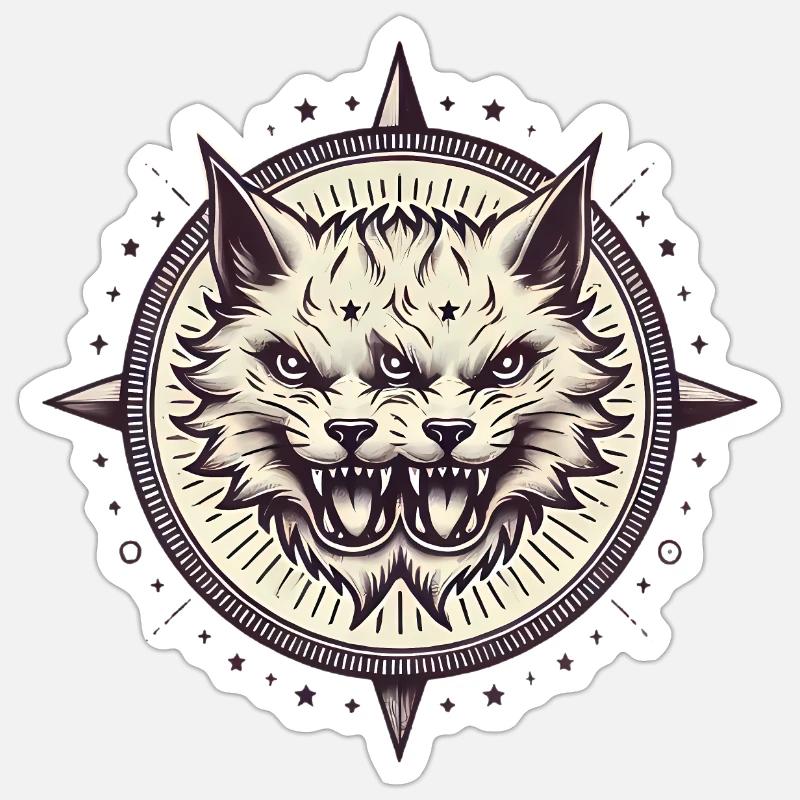 DoubleHeaded Gothic Cat Emblem - Sticker size S (10 x 10 cm) - white matte