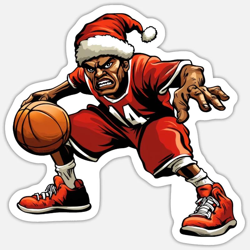 Basketteur Noël - Sticker taille S (10 x 10 cm) - blanc mat