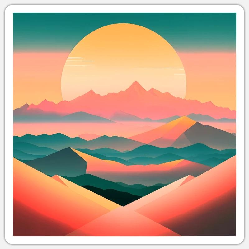 Sunrise over a stylized mountain landscape Sticker size S (10 x 10 cm)