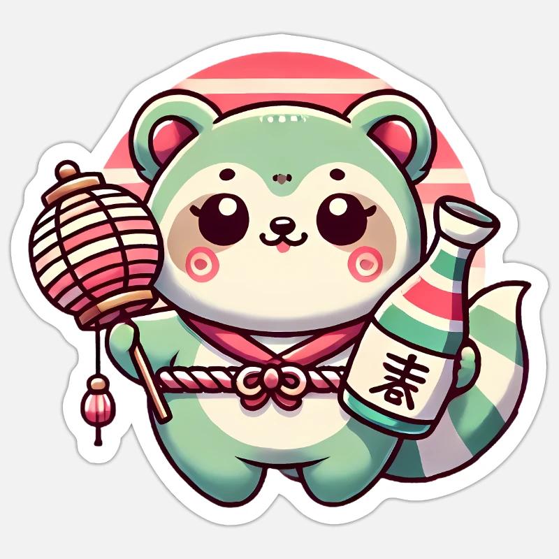 Whimsical Tanuki Lantern Design - Sticker size S (10 x 10 cm) - white matte