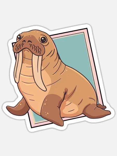 Walross Meeresbewohner Seekuh - Sticker Größe S (10 x 10 cm) - Mattweiß
