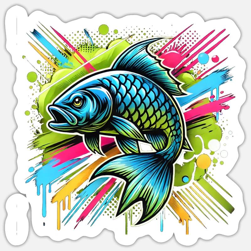 Fish Angler - Sticker size S (10 x 10 cm) - white matte