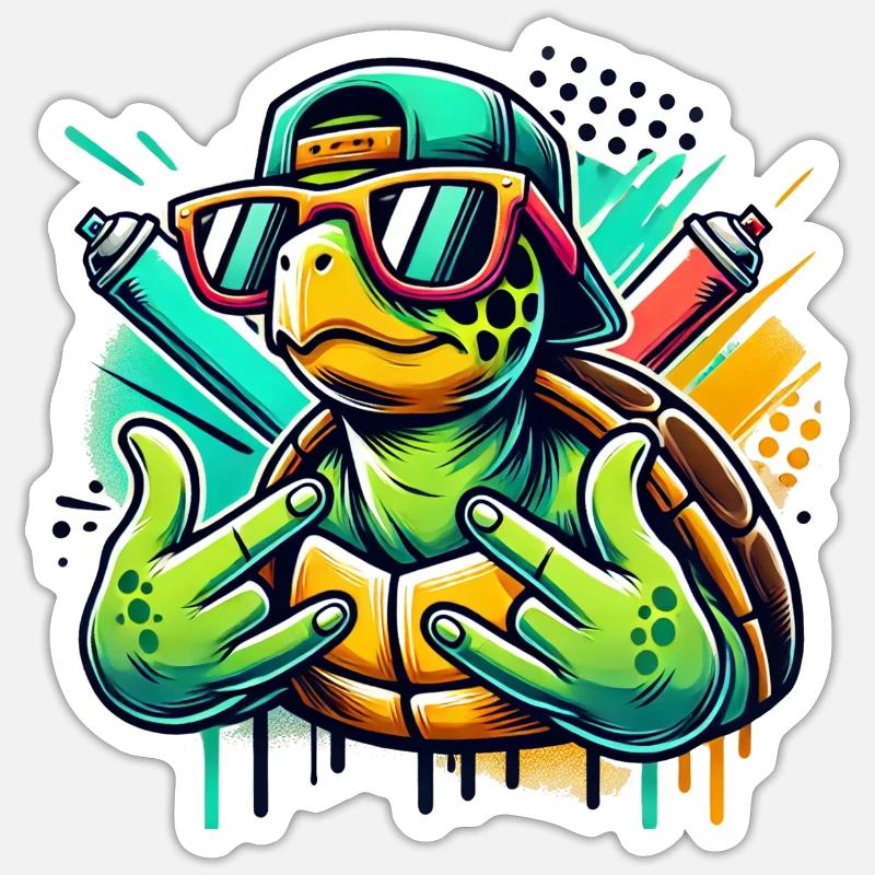 Cool turtle with sunglasses - Sticker size S (10 x 10 cm) - white matte