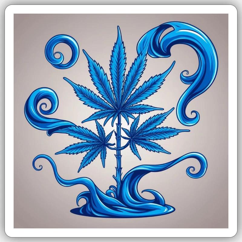 Blauer Hanfbaum mit Wasserdesign Sticker Größe S (10 x 10 cm)