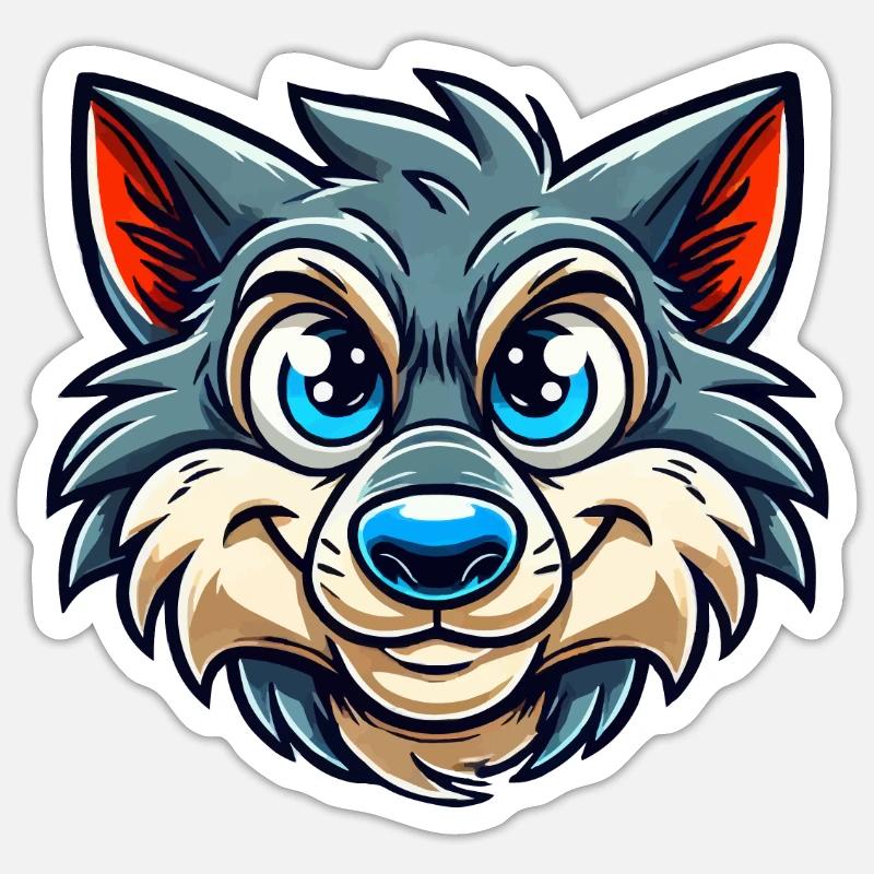 Wolf Comic - Sticker Größe S (10 x 10 cm) - Mattweiß