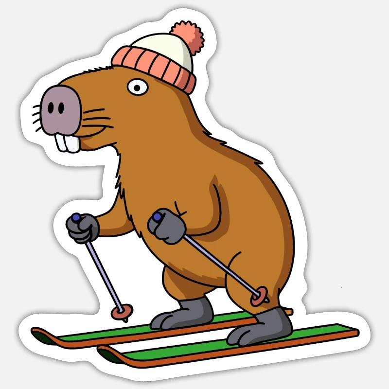 Comic Capybara Capybara Ski Cap Slope Alps Sticker size S (10 x 10 cm)