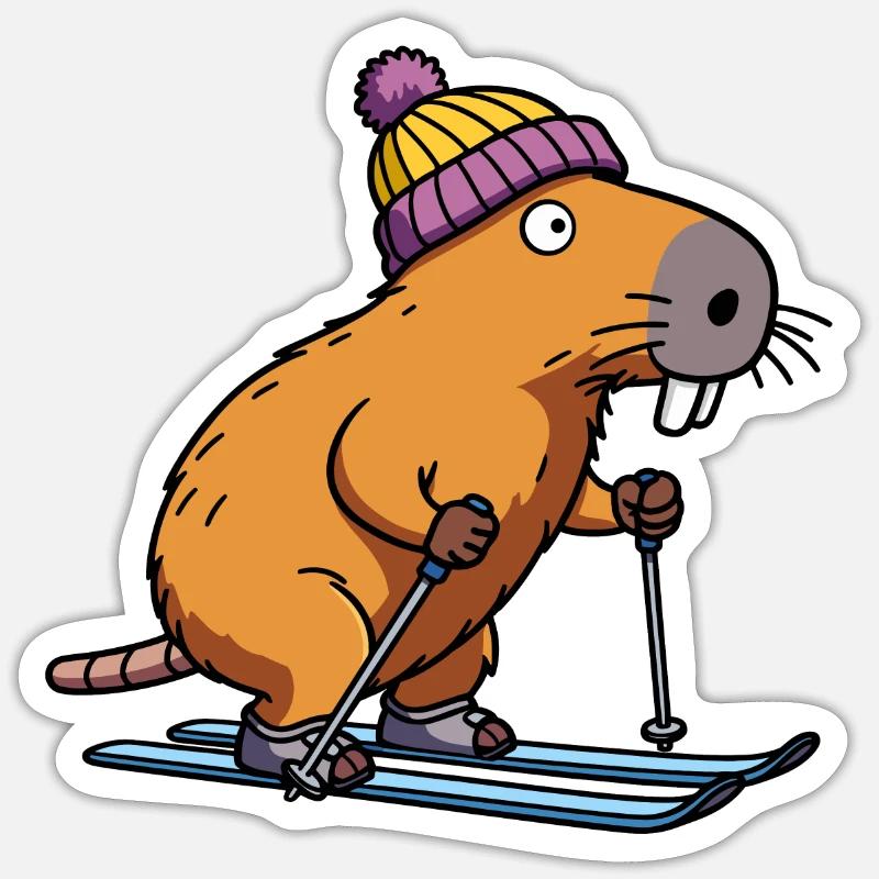 Comic Capybara Ski Beanie Hat Ski Instructor Downhill Sticker size S (10 x 10 cm)