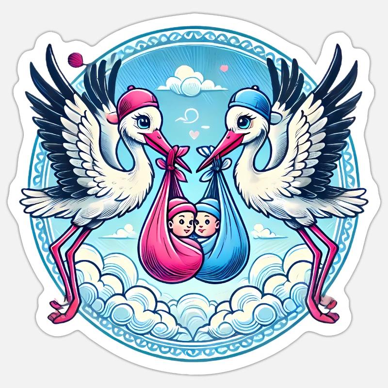 Rosa oder Blauer Storch Baby Bundle Design - Sticker Größe S (10 x 10 cm) - Mattweiß