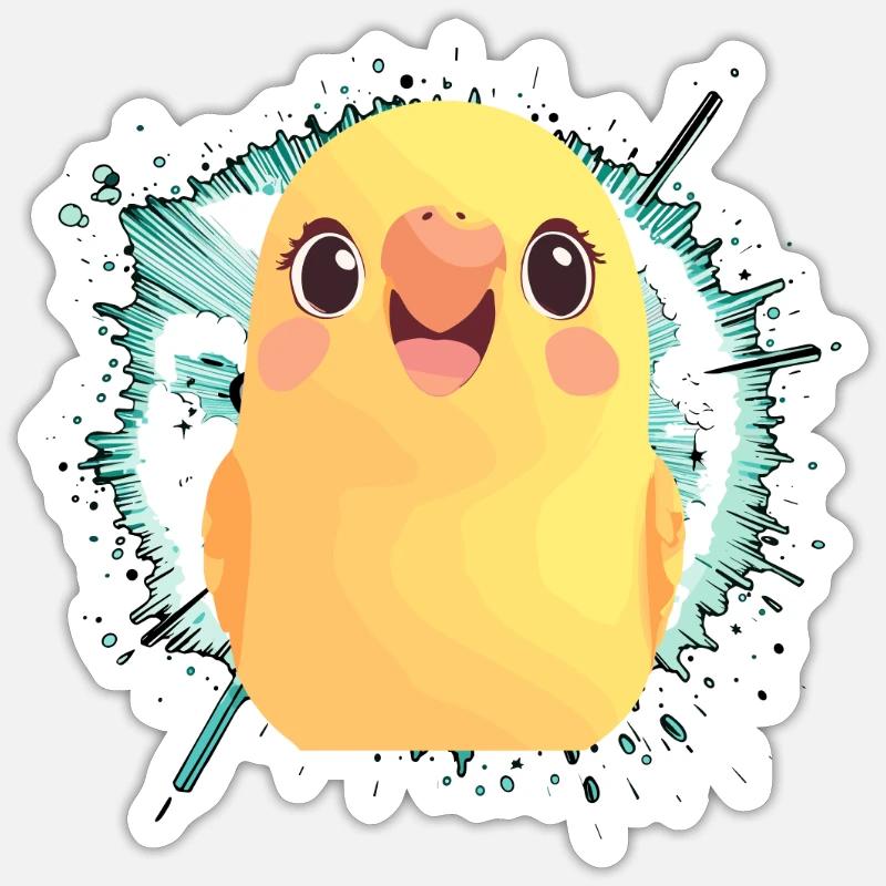 Perruche, perroquet, troupeau d’oiseaux - Sticker taille S (10 x 10 cm) - blanc mat