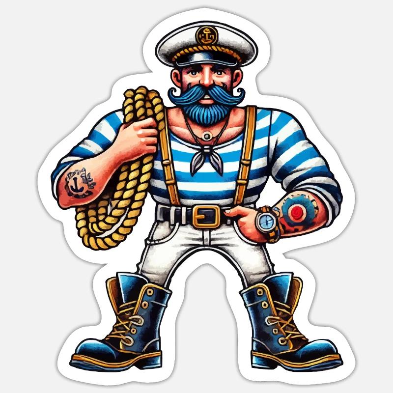 Matrose Seemann Comic - Sticker Größe S (10 x 10 cm) - Mattweiß