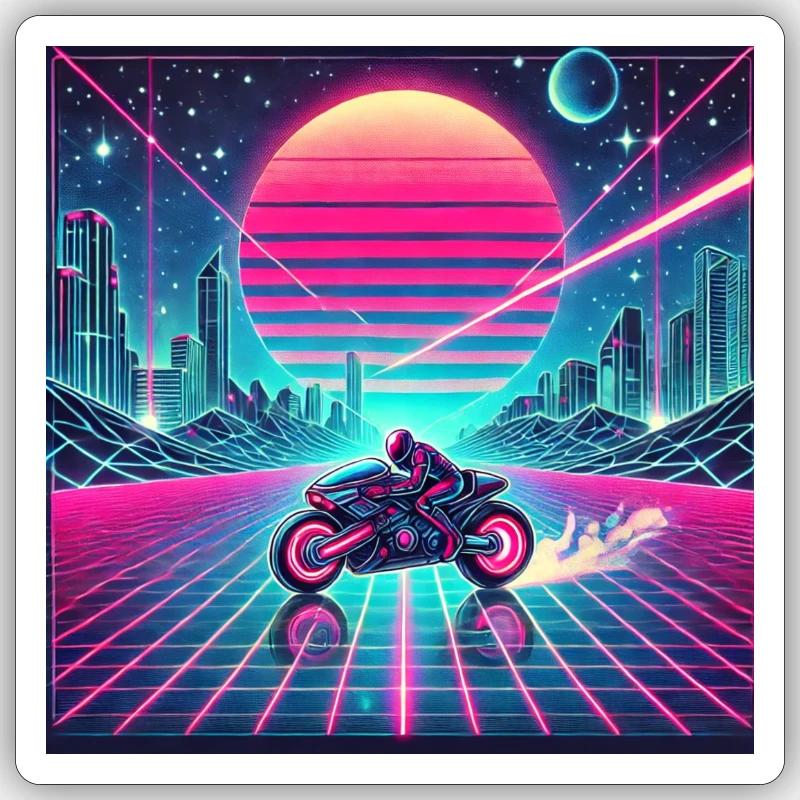 Neon Grid Odyssey – Synthwave trifft Tron Legacy - Sticker Größe S (10 x 10 cm) - Mattweiß