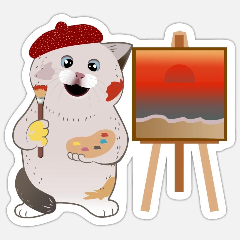 cute cat painter - Sticker size S (10 x 10 cm) - white matte