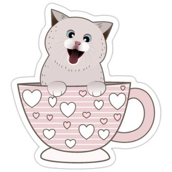 süße Katzentasse - Sticker Größe S (10 x 10 cm) - Mattweiß - Vorne