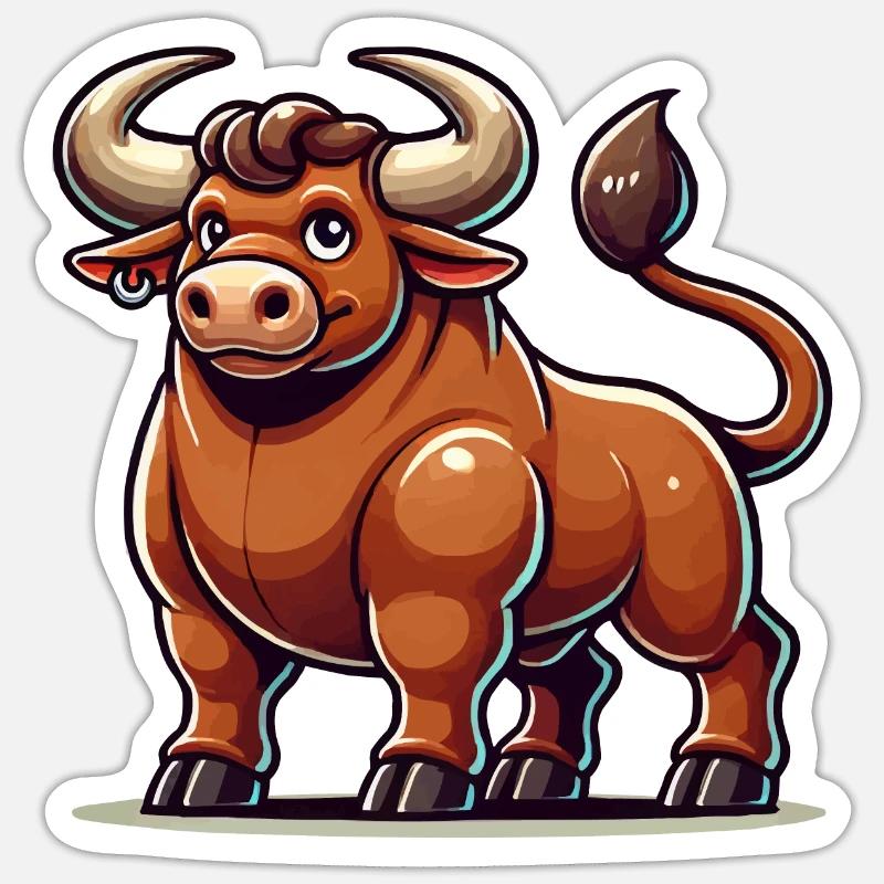 Taureau Bande dessinée - Sticker taille S (10 x 10 cm) - blanc mat
