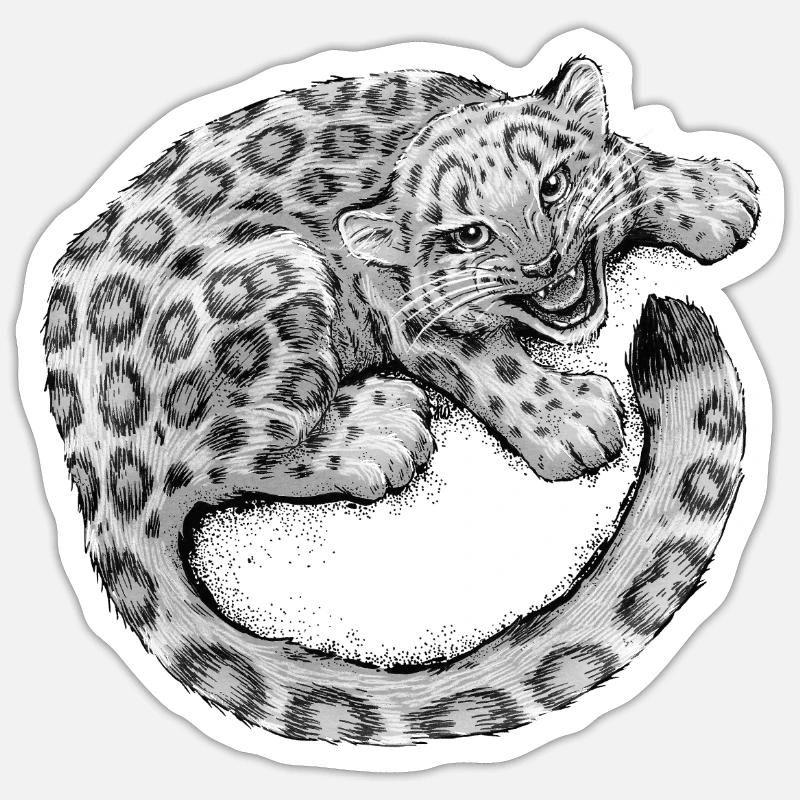 Bébé léopard des neiges - Sticker taille S (10 x 10 cm) - blanc mat