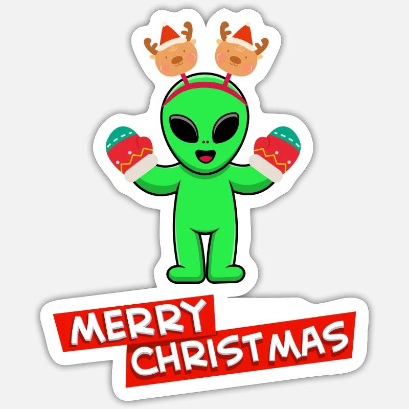 Alien de Noël - Sticker taille S (10 x 10 cm) - blanc mat