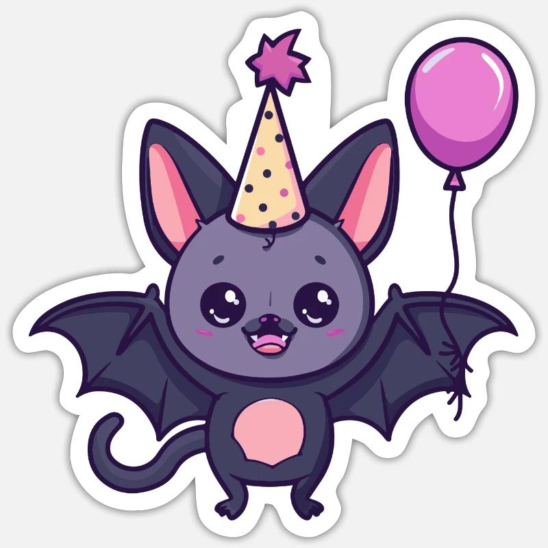 Bat Birthday Comic Cute - Sticker size S (10 x 10 cm) - white matte